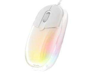 T'nB Lumy - Ratón óptico inalámbrico, Color Blanco | Retroiluminación de 7 colores, 2 botones, rueda de clic, conexión por cable, diseño luminoso blanco