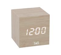 T'nB - Reloj despertador digital con 3 alarmas programables, activación táctil o vocal, pantalla de hora, fecha, temperatura, brillo ajustable, color madera