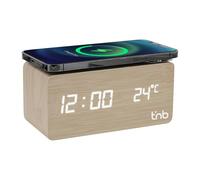 Reloj despertador digital con carga inalámbrica 10 W, termómetro y 3 alarmas