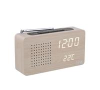 T'nB Woody - Radio despertador digital, 1 alarma programable, FM con escaneo automático, pantalla de temperatura, 3 niveles de brillo, formato compacto, color madera