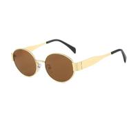 TNDVIC Gafas de sol con protección UV400 | Montura metálica ovalada estilo punk | Para mujer, hombre, deportes al aire libre y conducción (dorado-marrón)