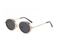 TNDVIC Gafas de sol con protección UV400 | Montura metálica ovalada punk con lentes degradadas | Para hombres y mujeres, deportes al aire libre y conducción (gris dorado)
