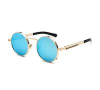 TNDVIC Gafas de sol con protección UV400 | Montura metálica redonda estilo punk | Para hombres y mujeres, deportes al aire libre y conducción (dorado y azul)