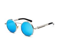 TNDVIC Gafas de sol con protección UV400 | Montura metálica redonda estilo punk | Para hombres y mujeres, deportes al aire libre y conducción (azul plateado)