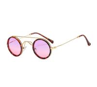 TNDVIC Gafas de sol con protección UV400 | Pequeñas, redondas, con doble puente, estilo punk | Para mujeres, hombres, deportes al aire libre y conducción (leopardo morado y rosa)