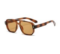 TNDVIC Gafas de sol cuadradas clásicas de doble puente con protección UV400 para hombre y mujer - Lentes transparentes color océano y remaches (color té)