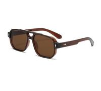 TNDVIC Gafas de sol cuadradas clásicas de doble puente con protección UV400 para hombre y mujer - Lentes transparentes color océano y detalles con remaches (marrón)
