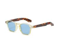 TNDVIC Gafas de sol cuadradas pequeñas e irregulares con protección UV400 para hombre y mujer - Lentes redondas retro transparentes con efecto océano y detalles de remaches (amarillo azul)