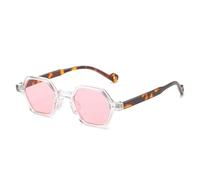 TNDVIC Gafas de sol cuadradas poligonales vintage UV400 para hombre y mujer - Lentes hexagonales transparentes color océano y remaches (transparentes)