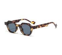 TNDVIC Gafas de sol cuadradas poligonales vintage UV400 para hombre y mujer - Lentes hexagonales transparentes color océano y remaches (estampado leopardo)