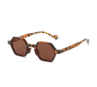 TNDVIC Gafas de sol cuadradas poligonales vintage UV400 para hombre y mujer - Lentes hexagonales transparentes color océano y remaches (estampado leopardo)