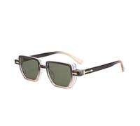 TNDVIC Gafas de sol cuadradas poligonales vintage UV400 para hombre y mujer - Lentes transparentes color océano y detalles con remaches (Champagne)