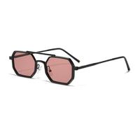 TNDVIC Gafas de sol pequeñas con doble puente para hombre y mujer, con lentes transparentes con degradado oceánico y montura metálica (negro y té rojo)