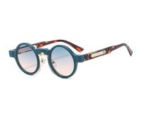 TNDVIC Gafas de sol pequeñas redondas estilo punk con protección UV400 para hombre y mujer - Tonos retro transparentes con degradado de color océano y doble color (verde)