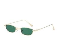TNDVIC Gafas de sol rectangulares de montura pequeña con protección UV400 para hombre y mujer - Lentes transparentes color océano, montura metálica (verde dorado)