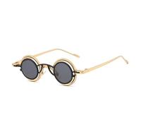 TNDVIC Gafas de sol redondas retro UV400 dos en uno de titanio puro para hombre y mujer - Estilo Steampunk (dorado y negro)