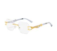 TNDVIC Gafas de sol retro poligonales sin montura con protección UV400 para hombre y mujer - Patas con estampado de leopardo y vetas de madera (transparentes)