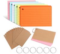 TNEDFOD 300 Piezas Flashcards, 12,3 x 7,3 cm Multicolor Tarjetas de Estudio con Anillo de Carpeta, Fichas de Cartulina con Rayas, Tarjetas de Índice Para Estudiar, Oficina Escolar, Hogar (6 Colores)