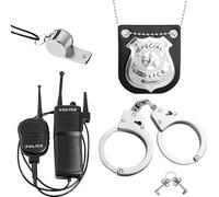 TNEDFOD 4 Piezas Accesorios de Traje de Policía para Niños, Conjunto con Walkie Talkies, Esposas, Insignia, Silbato, Policía Accesorios de Disfraces para Carnaval, Cosplay, Halloween