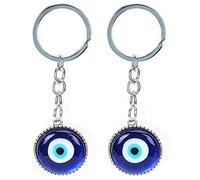Tnfeeon 2 uds llavero de ojo malvado, joyería de ojo azul turco, llavero de ojo de la suerte, colgante de amuleto de aleación para protección de buena suerte