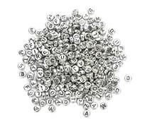 Tnfeeon 500 Cuentas Acrílicas del Alfabeto Inglés para Hacer Joyas de Bricolaje, Suministros Artesanales Hechos a Mano, Cuentas de Letras, Collar, Pulsera, Decoración de Ropa, Colores (Plateado)