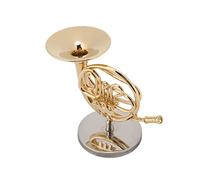 Tnfeeon Adorno de Trompa Francesa en Miniatura, Instrumento Musical de Latón Chapado en Oro, Modelo de 4 Pulgadas con Soporte y Caja de Regalo, Exhibición de Escritorio Coleccionable para Decoración