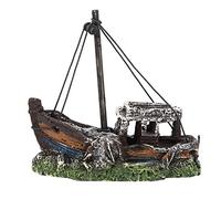 Tnfeeon Barco Naufragio para Acuario, Decoración de Resina Realista con Cueva para Peces, Ornamento Paisajístico para Pecera y Terrario, Adorno Seguro y Fácil de Limpiar