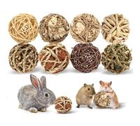 Tnfeeon Bolas de Hierba para Masticar Conejitos 8 Piezas de Juguetes para Masticar con Ruedas para Animales Pequeños Juguetes de Hierba Golosinas para Conejos Cobayas Chinchillas