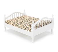 Tnfeeon Cama en Miniatura de Casa de Muñecas de Madera, Cama Tamaño Queen de Dormitorio de Madera, Juguete Educativo para Decoración de Habitaciones de Niños, Muebles Modernos de Estilo Clásico