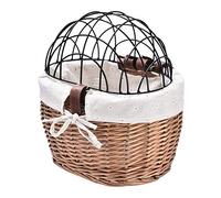 Tnfeeon Cesta para Mascotas en Bicicleta, Transportador de Mascotas de Ratán con Cubierta de Malla de Alambre, Cesta para Exteriores de 30x25x20cm para Viajes y Picnic (Black)