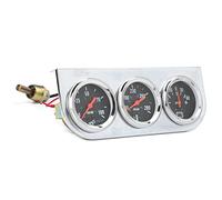 Tnfeeon Conjunto de Calibre Triple Metor de Presión de Plantilla de Agua Universal Excedente para Cartucho de 12 V, Rojo Negro Cromado de Metal, Instalación Fácil, Lectura Nocturna