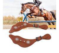 Tnfeeon Correos de Espolones de Mujer con Herramientas Florales Equinas, Correas de Arranque Genuinas de Cuero de Vaca para Botas de Vaquero, Espuelas de Westerns para Montar a Caballo (Brown)