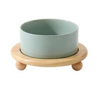 Tnfeeon Cuenco Elevado para Gatos con Soporte de Madera Platos Cerámica Elevados Antivómitos Estación Alimentación Ergonómica Adultos Mayores Apto Agua Mascotas Gatito Interior (400ml)