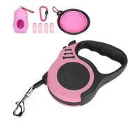 Tnfeeon Daily Walks Freedom Correa Retráctil para, Ligero y Antideslizante, 16.4 Pies para Perros Pequeños y Medianos con Cuenco Plegable Dispensador de Bolsas de Basura (Conjunto Rosado)