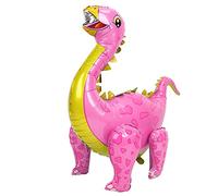 Tnfeeon Dinosaur Balloon Kit, 5 Aluminum Foil Balloons 93cm for Birthday Party Decoration with Straw for Air Inflation (PINK)