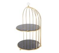 Tnfeeon Doble Capa de Oro Moderno de Estante de Cojinete de Jaula para Pájaros para Organizador del Baño - Diseño Hermoso y Práctico Adecuado para el Tocador (Patrón de Oro de la Base Negra)