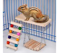 Tnfeeon Escalera de Madera para Hámster, Loro, Columpio de Madera Natural, Trampolín para Animales Pequeños, Incluye Jerbo, Conejillo de Indias, Estructura de Juego Atractiva, Mantiene a Las Mascotas