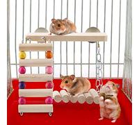 Tnfeeon Escalera de Madera para Hámster y Loro, Columpio de Madera Natural, Juego de Juguetes para Escalar para Mascotas Pequeñas, Fomenta el Juego Activo para un Mantenimiento de Peso Saludable,