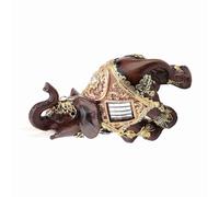 Tnfeeon Estatua de Elefante Decorativa, Figura de Prosperidad con Traje Ceremonial de Resina para Decoración del Hogar y la Oficina, Regalo (Veta de Madera Media)
