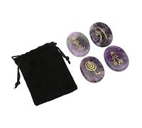 Tnfeeon Juego de 4 Piedras con Símbolos de Reiki de Palma, Juego de Chakras de Cristal Pulido de Amatista para Curación, Meditación y Equilibrio de Energía (Violeta)