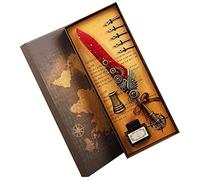 Tnfeeon Juego de Pluma Vintage, Control de Punta de Acero Inoxidable Suave, Líneas Limpias de Tinta Constante, Diseño de Latón, Agarre Natural, Escritura Larga, Tinta de 0,5 Oz, 5 Puntas (WINE RED)