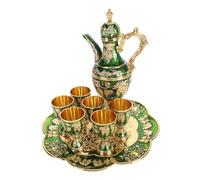 Tnfeeon Juego de té Turco: Experiencia Tradicional de té Turco, Juego de Ollas de Metal Vintage con 6 Tazas, Elaborado con Aleación de Zinc Resistente, Servicio Completo con Olla para Vino, Tazas y