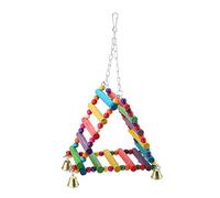 Tnfeeon Juguete de Columpio para Loros, Percha Triangular de Madera Colorida con Campanas para Ejercicio de Pájaros y Alivio del Estrés en áreas de Juego de Jaulas, Ideal para Periquitos, Cacatúas,