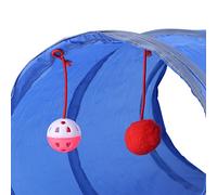 Tnfeeon Juguete de Túnel para Gatos, Juego Interactivo con Bola de Felpa y Campana para Participar en Actividades, Diseño Plegable Que Se Adapta a Cualquier Espacio Interior, Marco de Acero (Blue)