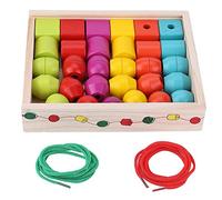 Tnfeeon Juguete para Enhebrar Cuentas de Madera, Desarrollo de Habilidades Motoras Finas, Reconocimiento de Formas, Acabado No Tóxico, Colores Brillantes, Bordes Redondeados, Tiempo de Juego para