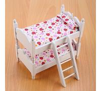 Tnfeeon Litera para Muñecas, Muebles en Miniatura de Madera con Escalera, Elegante Ropa de Cama Doble para Casa de Muñecas a Escala 1:12 para Niños (Tipo 2)