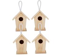 Tnfeeon Mini Casa Colgante para Pájaros, Refugio de Descanso para Pájaros Hecho a Mano, Naturalmente, 4 Piezas de Madera de Platano para Decoración de Jardín, Balcón, Patio, Proporciona un Lugar
