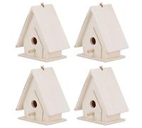 Tnfeeon Mini Juego de Casa para Pájaros Colgante, Refugio para Pájaros de Madera Natural con Cuerdas para Colgar, 4 Piezas para Decoración de Jardín, Patio, Balcón, Tamaño Compacto de 2,8 X 1,6 X 2,6