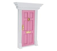Tnfeeon Puerta de Casa de Muñecas, Puerta Superior Plana de Madera, Color Azul Escala 1:12 Decoraciones de Casa de Muñecas (Pink)