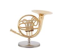 Tnfeeon Réplica de Trompa Dorada en Miniatura, Modelo de Instrumento Musical de Latón con Soporte, Perfecto para Amantes de la Música y Decoración del Hogar